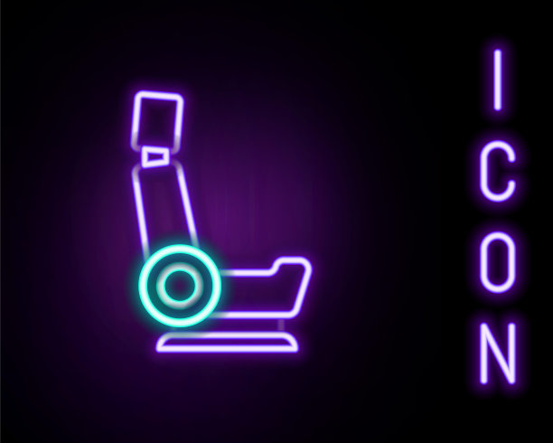 发光的霓虹灯线汽车座椅图标孤立的黑色背景。汽车扶手椅。色彩缤纷的轮廓概念。向量图片下载