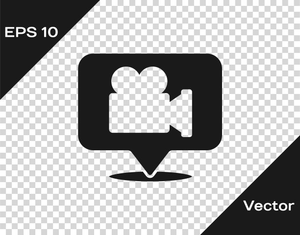 黑色相机和位置引脚图标隔离在透明的背景。向量图片下载