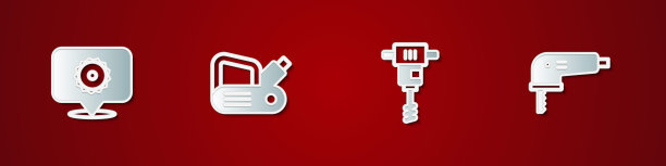 集圆锯片，电动刨床工具，电动手动混凝土搅拌机和拼图图标。向量图片下载