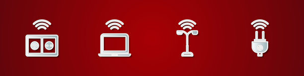 设置智能插座，无线笔记本电脑，路灯和插头图标。向量图片下载