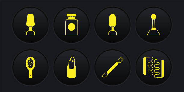 集指甲锉，磨指甲刀，指甲碎，角质层推力器，护手霜管，脚趾分离器足疗和图标。向量图片下载