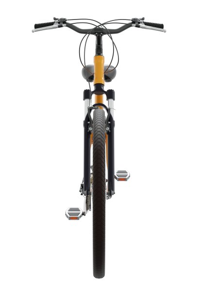 橙色自行车，前视图孤立在白色背景，3D插图图片下载