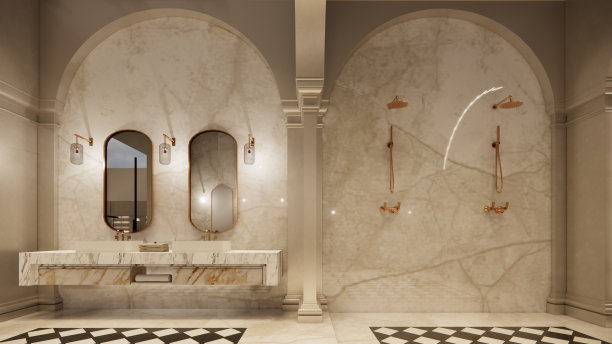 内部空的豪华住宅开放空间。客厅和食品储藏室厨房。双面空间内部。3d渲染。图片下载