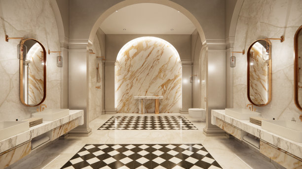 内部空的豪华住宅开放空间。客厅和食品储藏室厨房。双面空间内部。3d渲染。图片下载