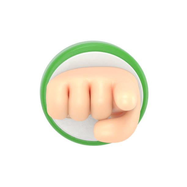 卡通手势图标模型。人的手指向的特写，白色背景的3D渲染。图片下载