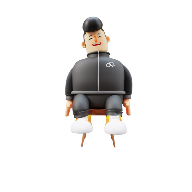 3D儿童吉他手。卡通人物穿着运动服坐在椅子上。卡通形象图片下载