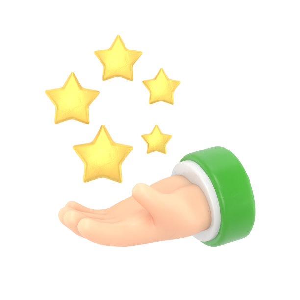 卡通手势图标模型。3d审查图标。金色正面客户体验插图，白色背景3D渲染。图片下载