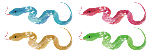 2025年蛇年新年贺卡手绘日本毛笔插画图片下载