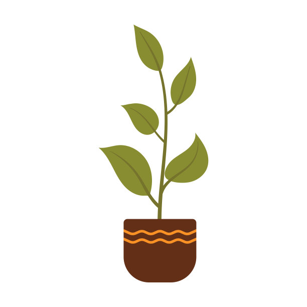 用手画的卡通风格的花盆里的花。矢量插图的室内植物与大绿叶，榕树图片下载