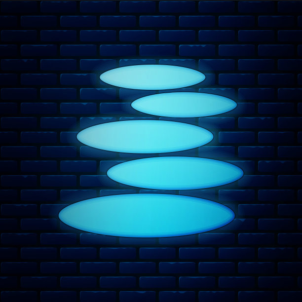 发光的霓虹灯堆栈热石图标孤立的砖墙背景。水疗沙龙配件。向量图片下载
