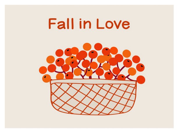 色彩缤纷的秋天插花在篮子里，上面写着“坠入爱河”图片下载