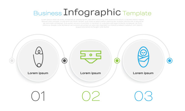 设置线经典钢安全别针，婴儿吸水性尿布和新生儿婴儿襁褓。业务信息图表模板。向量图片下载