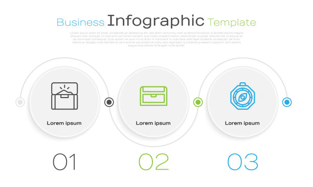 设置线古董宝箱，和指南针。业务信息图表模板。向量图片下载