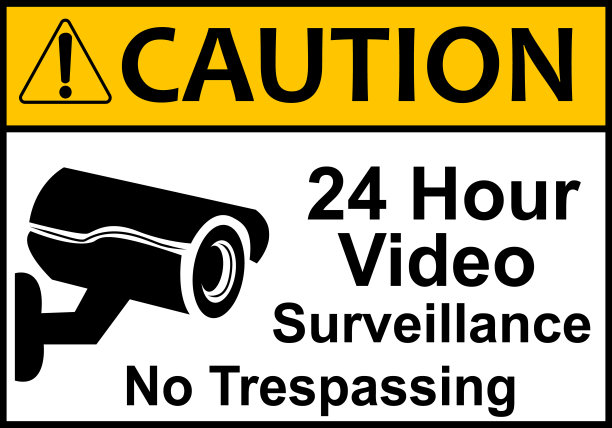 闭路电视信号。摄像机标志。24小时监控区域。监控摄像、监控、家庭安全防护系统。员工、访客及财产安全。防止犯罪。图片下载