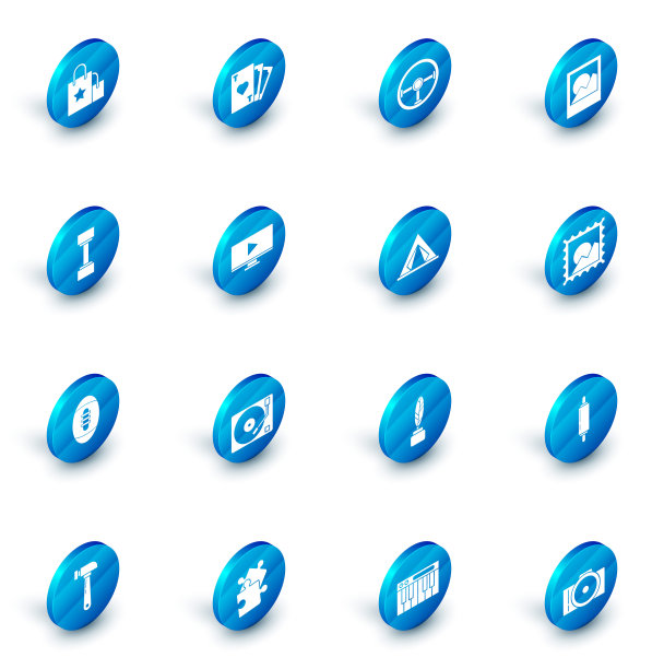 集打牌与心脏符号，方向盘，相框，哑铃，美式足球，在线播放视频，图片景观和旅游帐篷图标。向量图片下载