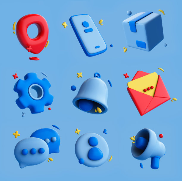 3d社交媒体图标，在线交流，数字营销符号。图片下载