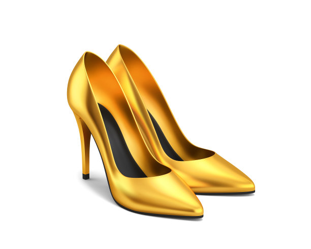 金色的高跟鞋孤立在白色上。包含剪辑路径图片下载