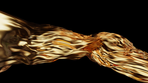 3d渲染循环浮动的金色丝绸卷发对黑色背景图片下载