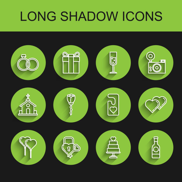 设置线气球在心脏的形式与丝带，城堡的形状和钥匙，结婚戒指，蛋糕，香槟瓶，花玫瑰，两颗相连的心和请不要打扰图标。向量图片下载