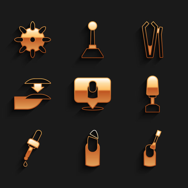 集美甲，破碎的指甲，指甲美甲，铣刀，移液器与油，假指甲，和图标。向量图片下载