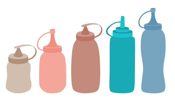 番茄酱和芥末瓶矢量集可爱的卡通风格。酱汁瓶子。图片下载