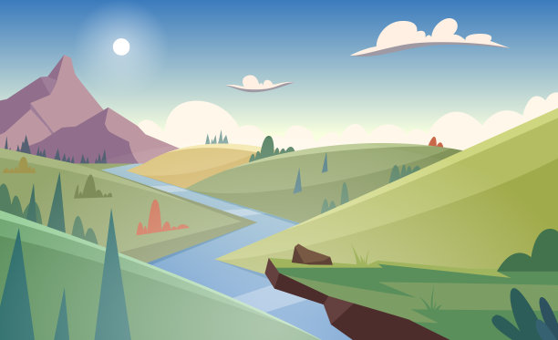 景观。背景户外图片与山和河矢量模板图片下载