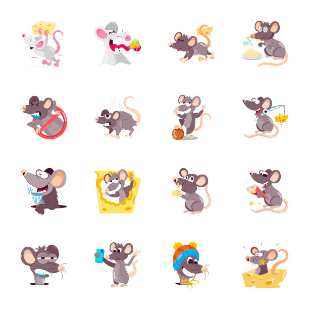 一套可爱的啮齿动物扁平贴纸图片下载