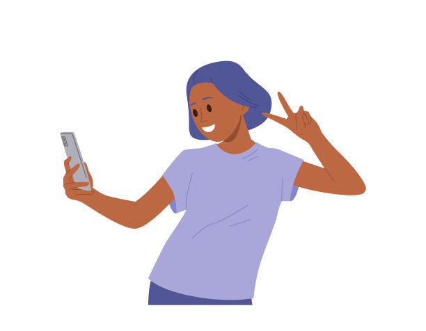 年轻女子青少年卡通人物在社交网络上用手机自拍图片下载