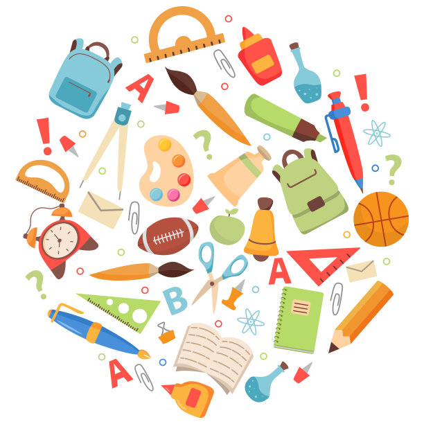 学习用品。回到学校。教育手绘符号。学校的图标。图片下载
