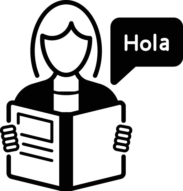 西班牙语讲师阅读书籍概念，Hello in Spanish矢量图标设计，国际语言日符号，翻译服务标志，多语和多语插画图片下载