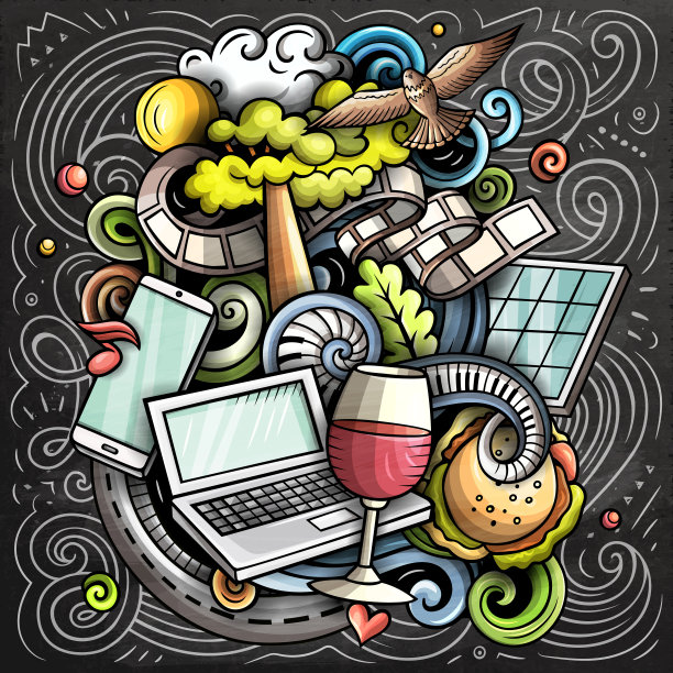 加州手绘卡通涂鸦插图。有趣的美国设计。图片下载