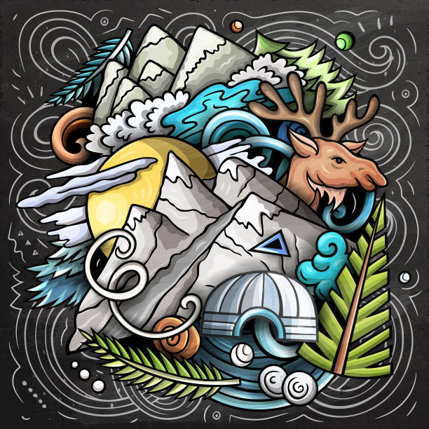 阿拉斯加手绘卡通涂鸦插图图片下载