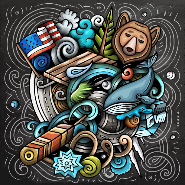 阿拉斯加手绘卡通涂鸦插图图片下载