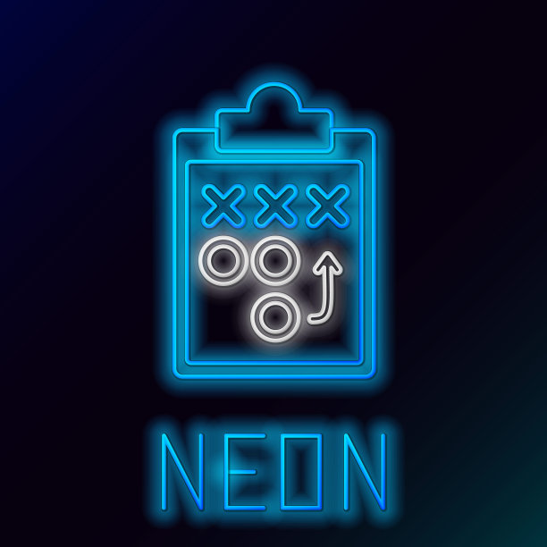 蓝色发光的霓虹灯线规划战略概念图标孤立在黑色背景。足球或美式足球的队形和战术。色彩缤纷的轮廓概念。矢量图图片下载