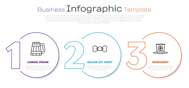 设置线木制啤酒杯，领结和小精灵帽和四叶草。业务信息图表模板。向量图片下载