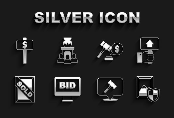 在线拍卖、手持木槌、拍卖画作和古代花瓶矢量素材图片下载