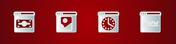 设置网上购物在屏幕上，照片修饰，浏览器窗口和图标。向量图片下载