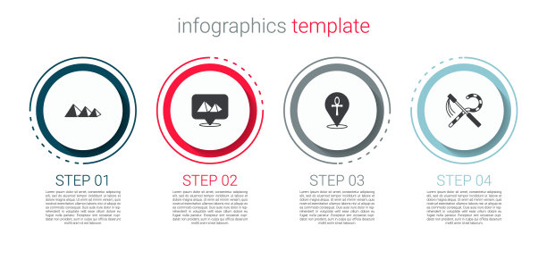 设置埃及金字塔，十字十字和克鲁克和连枷。业务信息图表模板。向量图片下载