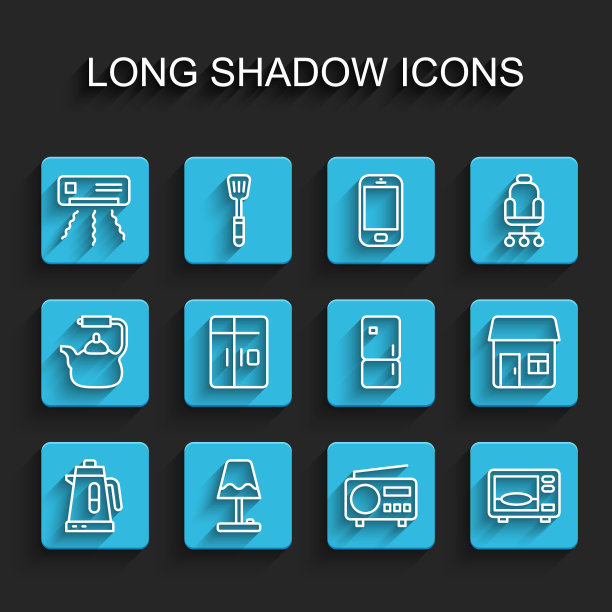 集电水壶，台灯，空调，收音机，微波炉，冰箱，房子和图标。向量图片下载