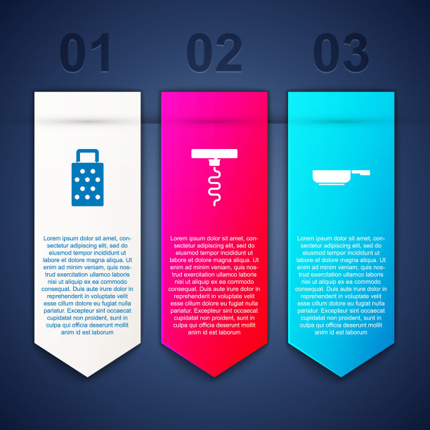 设置磨碎器，葡萄酒开瓶器和煎锅。业务信息图表模板。向量图片下载