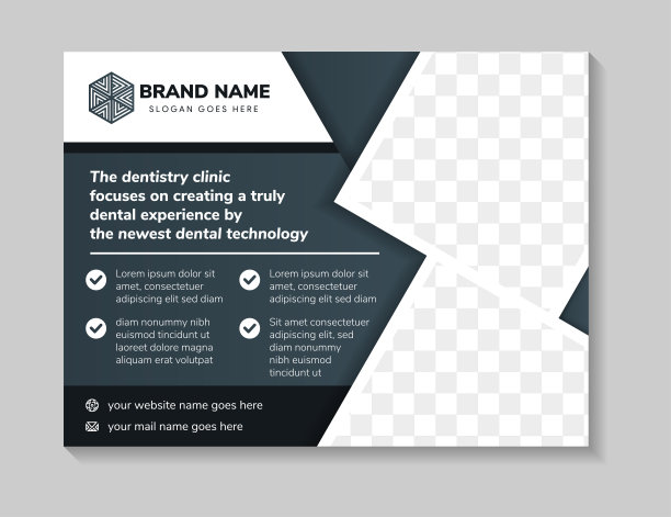 摘要社交媒体横幅设计模板与标题的例子是牙科诊所的重点是通过最新的牙科技术创造一个真正的牙科体验。横向布局。黑色和白色的元素与深蓝色的背景。图片下载