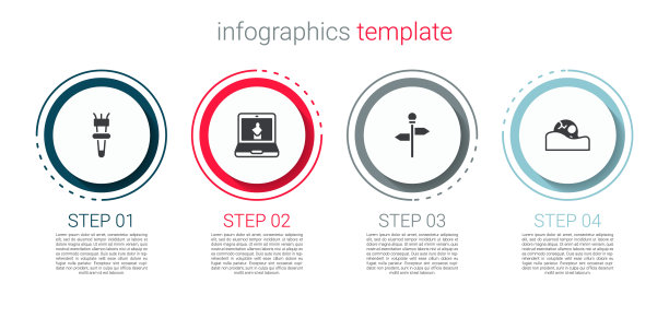 设置火炬火焰，在线博物馆，道路交通路标和人类头骨。业务信息图表模板。向量图片下载