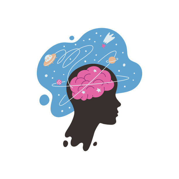 头部轮廓与银河空间，矢量卡通抽象心理健康，面部轮廓与宇宙作为一个大脑图片下载