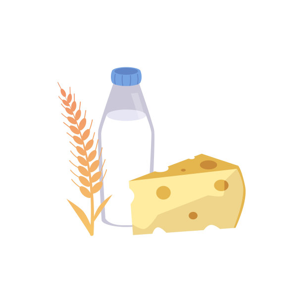 快乐的夏至有奶酪、麦穗和奶瓶，vector flat象征着犹太节日夏至的食物图片下载