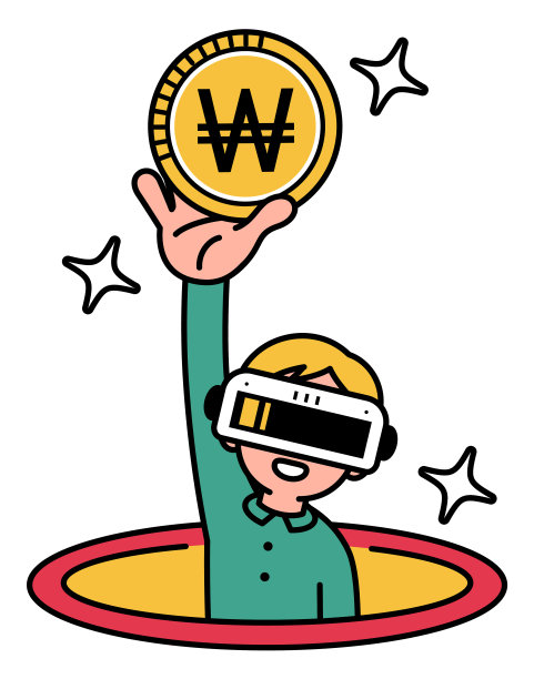 男孩戴着VR眼镜从虚拟洞穴进入元宇宙，举起右手拿着大额金币图片下载