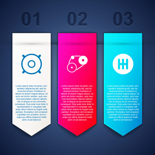 设置汽车音响扬声器，正时皮带套件和变速杆。业务信息图表模板。向量图片下载