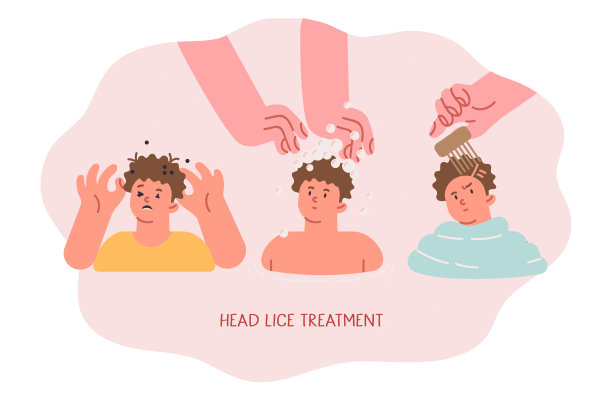 小男孩身上的虱子和虱子可以用消毒液洗发水和医用梳子治疗图片下载