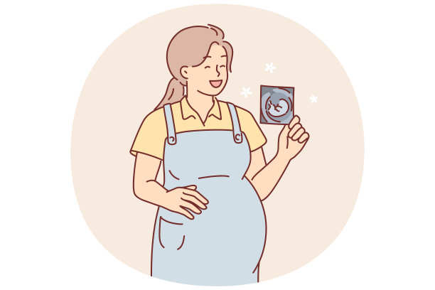 一名孕妇拿着超声波照片，为即将出生的儿子或女儿高兴地笑着图片下载