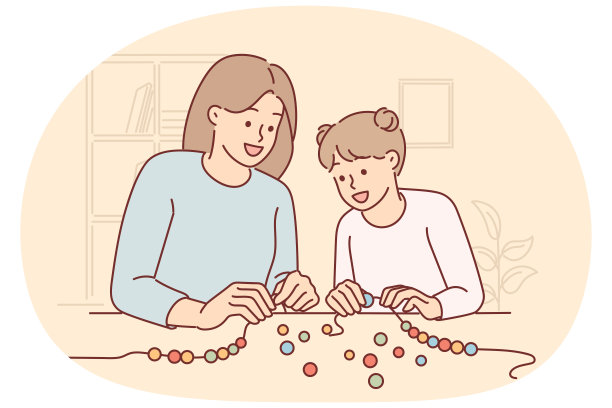 妈妈和小女儿一起DIY串珠手环，发挥孩子的创造力图片下载