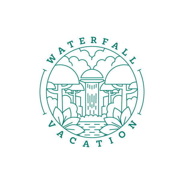 瀑布度假插图单线或线艺术风格矢量图片下载
